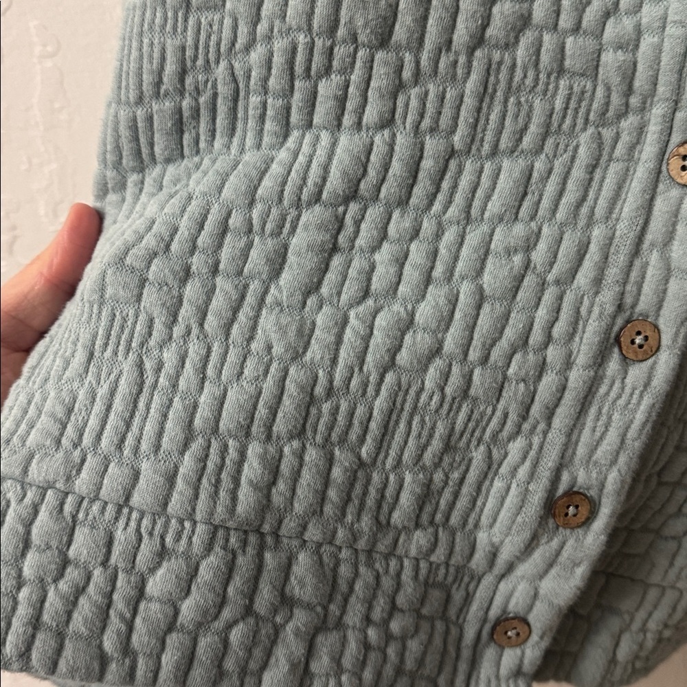 World Market Blue Cotton Blend Quilted Cropped Cardigan Jacket Sweater OS - Picture 4 of 7